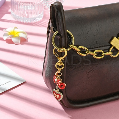 Valentine's Day Heart Lip Bowknot Alloy Enamel Pendant Decoration HJEW-FS00029-1