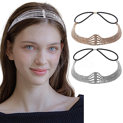 2Pcs 2 Colors Iron with Rhinestone Elastic Headband OHAR-ME0001-08-1