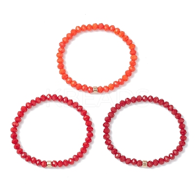 3Pcs Faceted Imitation Jade & Opaque Glass Rondelle Beaded Stretch Bracelets for Women BJEW-JB12563-05-1