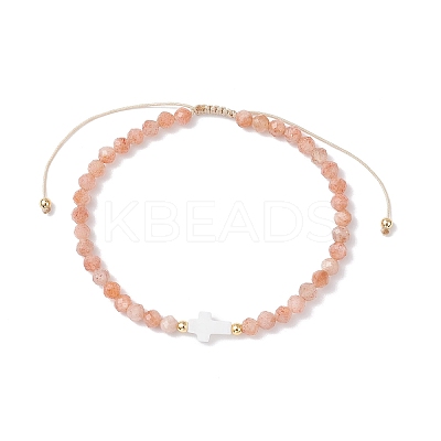 Natural Sunstone Beaded Braided Bead Bracelets for Women BJEW-JB12211-01-1
