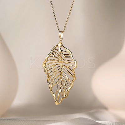 304 Stainless Steel Textured Hollow Pendant Necklaces for Women WG18037-01-1