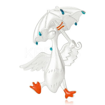 Duck Holding Umbrella Enamel Pins JEWB-B035-02MS-1