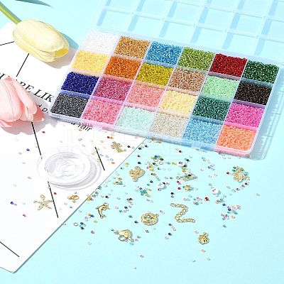 DIY Round Glass Seed Beads & Alloy Charms Bracelet Making Kits DIY-FS0007-19-1