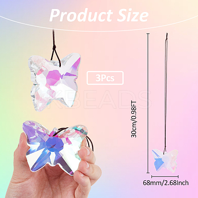 3Pcs Glass Butterfly Pendant Decorations AJEW-FH0005-36-1