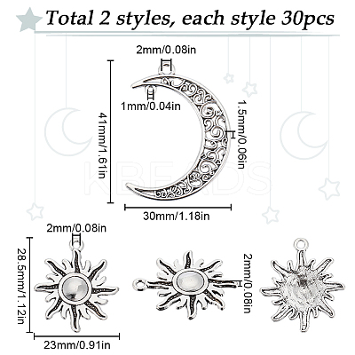 60Pcs 2 Style Tibetan Style Alloy Pendants TIBEP-SC0002-75-1