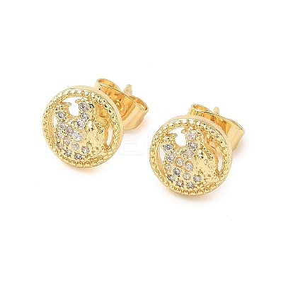Round Brass Micro Pave Clear Cubic Zirconia Stud Earrings EJEW-Z144-21G-1