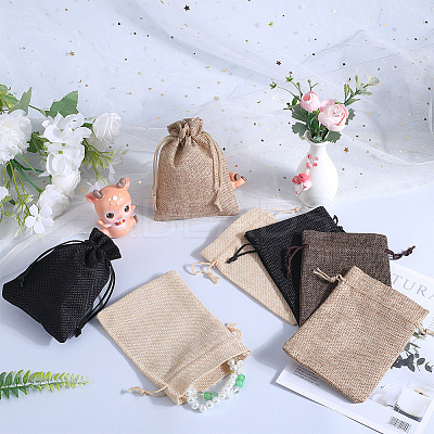 4 Colors Polyester Imitation Burlap Packing Pouches Drawstring Bags ABAG-BBC0001-04B-1