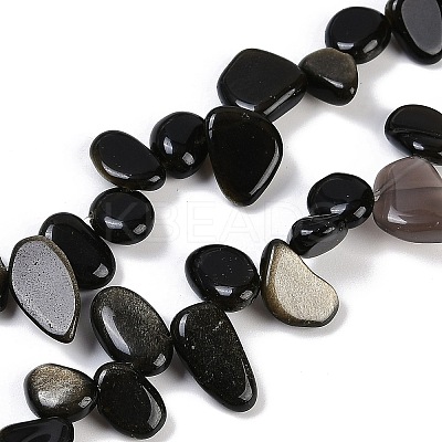 Natural Golden Sheen Obsidian Nuggets Beads Strands G-B125-A01-01-1