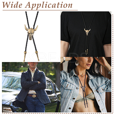 4Pcs 2 Colros Retro Alloy Pendant Black PU Leather Lariat Bolo Tie Necklaces NJEW-ME0001-11A-1