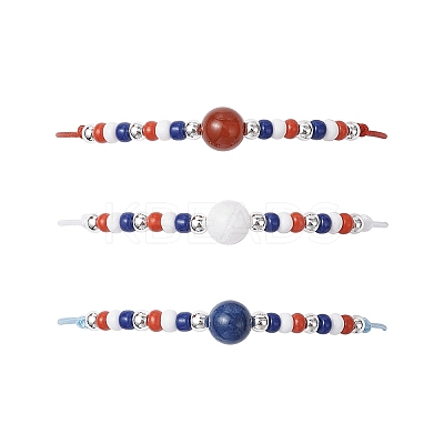 3Pcs 3 Colors Independence Day Glass Seed Beads Braided Bead Bracelets BJEW-MZ00179-1