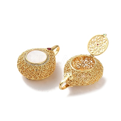 Rack Plating Brass Rd Cubic Zirconia Bead Cage Pendants LS-KK-K362-10G-1