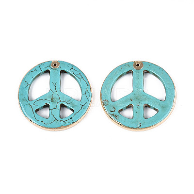 Dyed Synthetic Turquoise Peace Sign Pendants TURQ-T004-31A-1