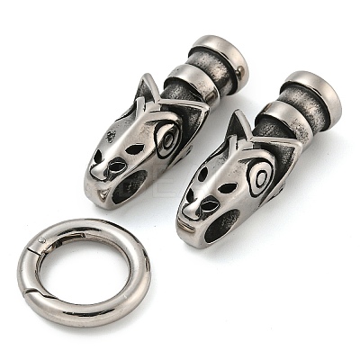 Tibetan Style 304 Stainless Steel Spring Gate Rings FIND-Z046-04AS-01-1