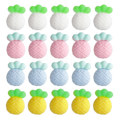20Pcs 4 Colors Pineapple Food Grade Eco-Friendly Silicone Focal Beads SIL-GL0001-05-1