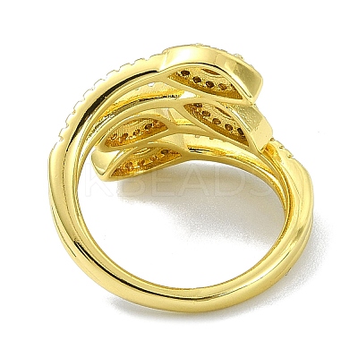 Brass with Cubic Zirconia Open Cuff Ring RJEW-B051-14G-1