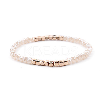 Gold-tone Miyuki Elastic Crystal Beaded Bracelet with Acrylic Tube Beads ST1720582-1