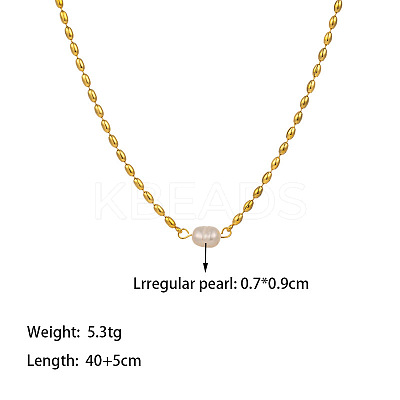 304 Stainless Steel & Natural Freshwater Pearl Potato Link Chain Necklaces for Women FS-WG4D4E4-01-1