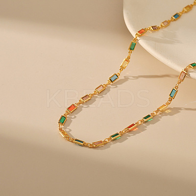 Special-interest Brass Pave Cubic Zirconia Rectangle Link Chain Necklaces for Women FS-WG3A151-01-1