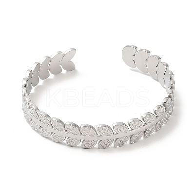 Non-Tarnish 304 Stainless Steel Leaf Open Cuff Bangles BJEW-L682-029P-1