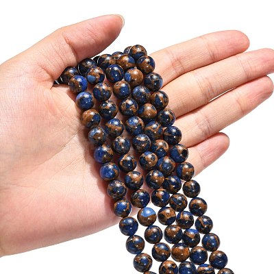 Synthetic Gold Clinquant Stone Beads Strands G-G026-R-8mm-1-1