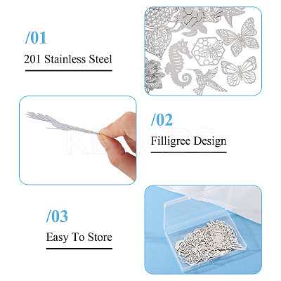 16Pcs 16 Styles 201 Stainless Steel Etched Metal Embellishments Connector Charms STAS-TA0003-39-1