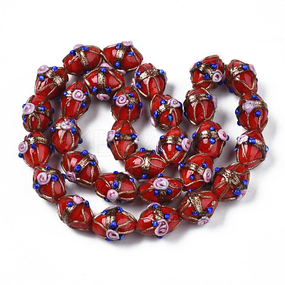 Handmade Gold Sand Lampwork Beads Strands LAMP-N021-40C-1
