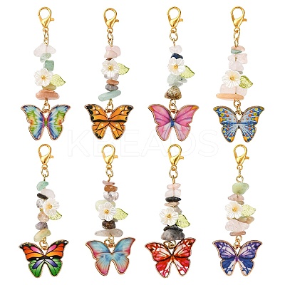 8Pcs Butterfly Alloy Enamel Pendant Decorations HJEW-JM04157-1