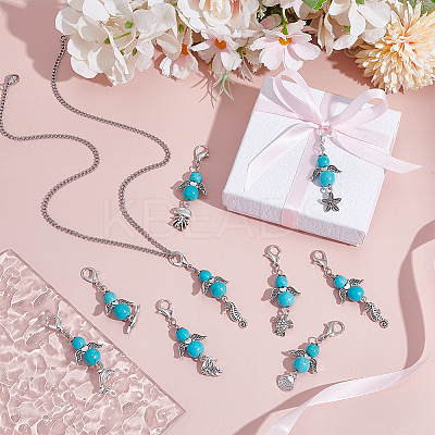 24Pcs 8 Styles Alloy & Synthetic Turquoise Beads  Pendants Decoration HJEW-DR00150-1
