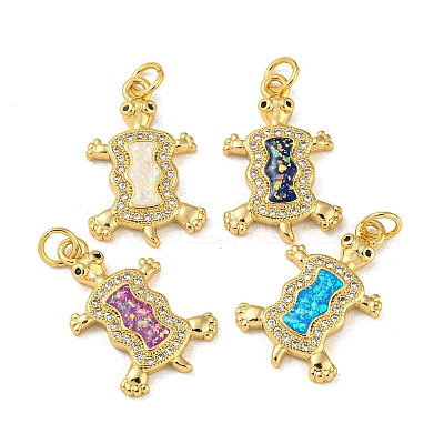 Turtle Brass Pendants Micro Pave Cubic Zirconia with Synthetic Opal KK-K356-09G-1