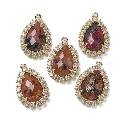 Natural Rhodonite Faceted Teardrop Pendants G-I375-01G-09-1