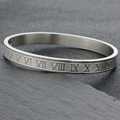 Roman Number Pattern 304 Stainless Steel Hinged Bangles for Couple FS-WG2D392-01-1
