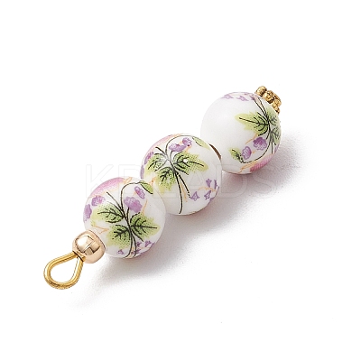 3Pcs Handmade Flower Printed Porcelain Ceramic Pendants PALLOY-JF03974-1