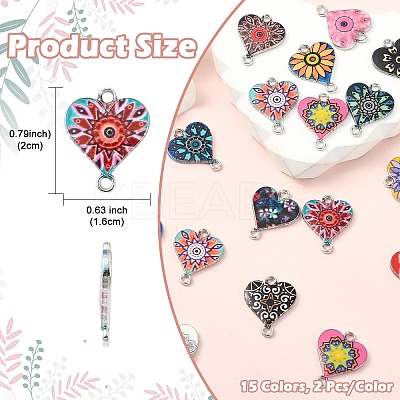 30Pcs 15 Colors Alloy Enamel Connector Charms ENAM-YW0005-79-1
