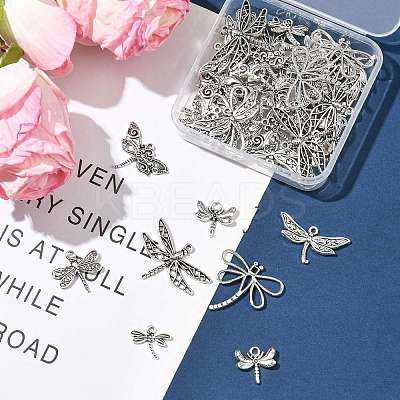50Pcs 7 Styles Tibetan Style Alloy Dragonfly Pendants TIBEP-FS0001-43-1