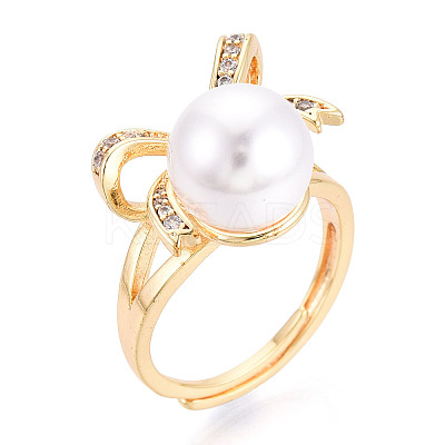 Bowknot Brass Micro Pave Clear Cubic Zirconia Adjustable Ring Settings KK-T076-27G-1