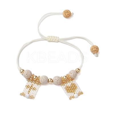 Natural Lava Rock & Natural Howlite & Glass Seed Beaded Braided Bracelets BJEW-MZ00063-01-1
