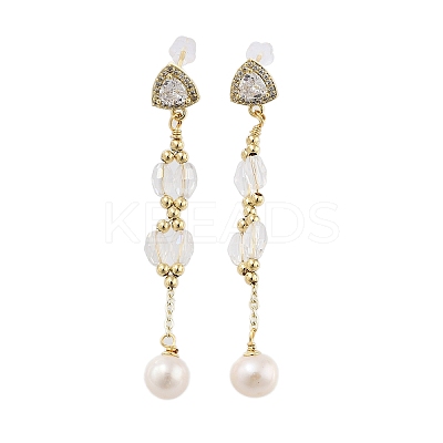 Natural Pearl Dangle Stud Earrings EJEW-P256-27G-1
