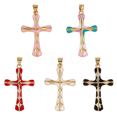 5Pcs 5 Colors Brass Enamel Pendants KK-SZ0004-07-1