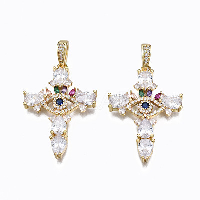 Brass Micro Pave Clear Cubic Zirconia Pendants ZIRC-N039-152-NF-1