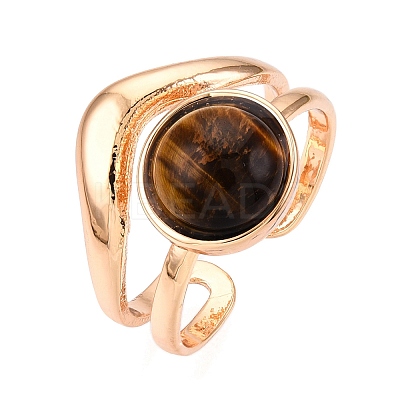 Round Natural Tiger Eye Finger Rings RJEW-N046-10D-1