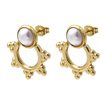 201 Stainless Steel ABS Plastic Pearl Stud Earrings EJEW-Z151-13G-07-1