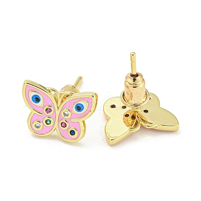 Butterfly with Evil Eye Real 18K Gold Plated Brass Stud Earrings EJEW-L269-098G-02-1