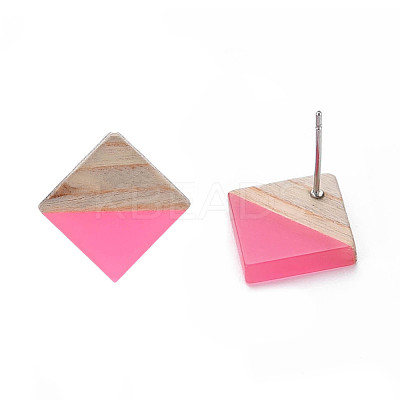 Transparent Resin & Wood Stud Earrings EJEW-N017-005A-A06-1