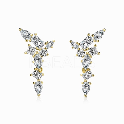 925 Sterling Silver with Cubic Zirconia Stud Earrings for Women EJEW-Z052-01G-1