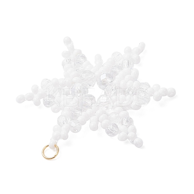 3Pcs 3 Colors Glass Seed Beaded Snowflake Pendants PALLOY-MZ00890-1