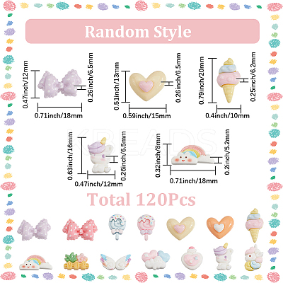 120Pcs 6 Styles Opaque Resin Decoden Cabochons RESI-SP0001-27-1