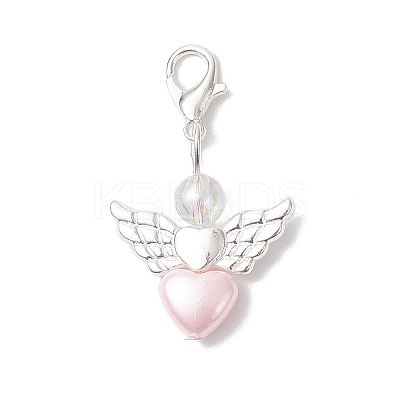 Opaque Acrylic Heart Angel Pendant Decorations HJEW-JM04528-1