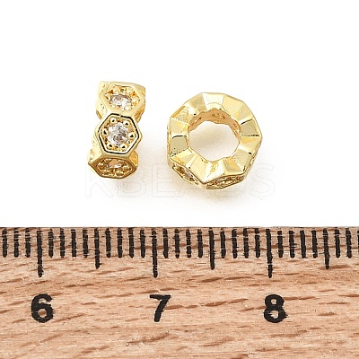 Hexagon Brass Micro Pave Clear Cubic Zirconia European Beads KK-Z156-01G-02-1