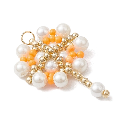 Glass Seed Beaded Flower Pendants PALLOY-MZ00827-01-1