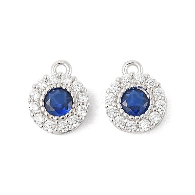 925 Sterling Silver Clear & Dark Blue Cubic Zirconia Flat Round Charms STER-NH0001-78P-1